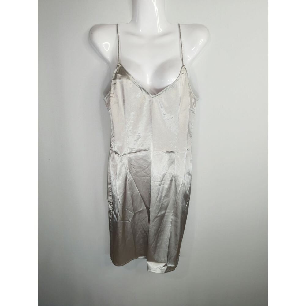 Vintage Chetta B Silver Satin Mini Slip Dress Womens‎ 6 Party Elegant Y2K